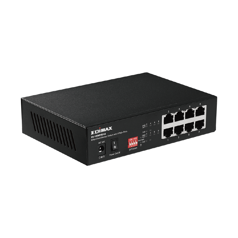 Edimax ES-1008PHE V2 Long Range 8-Port Fast Ethernet Switch with 4 PoE+ Ports + DIP Switch